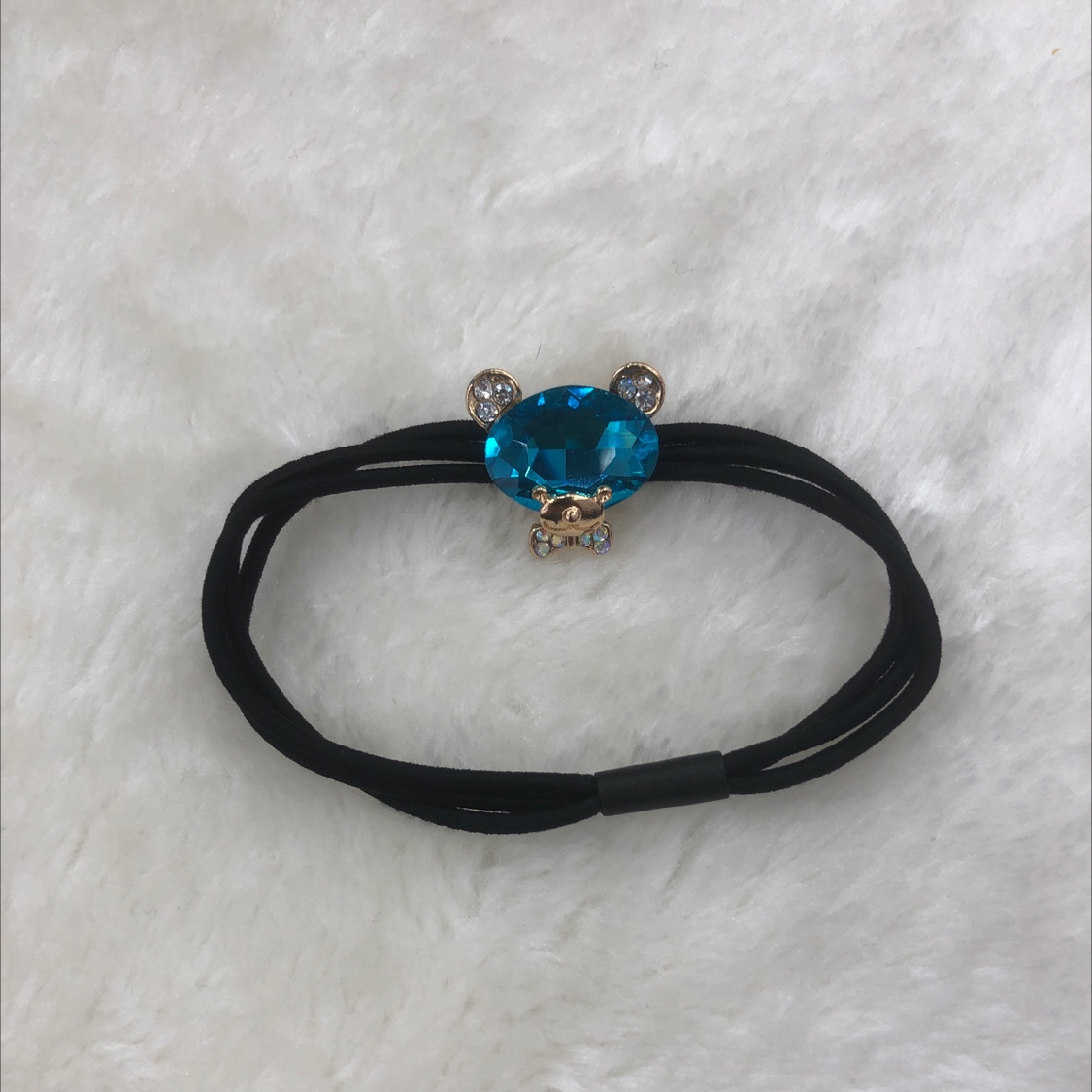 Alloy rhinestones bear head leather band blue