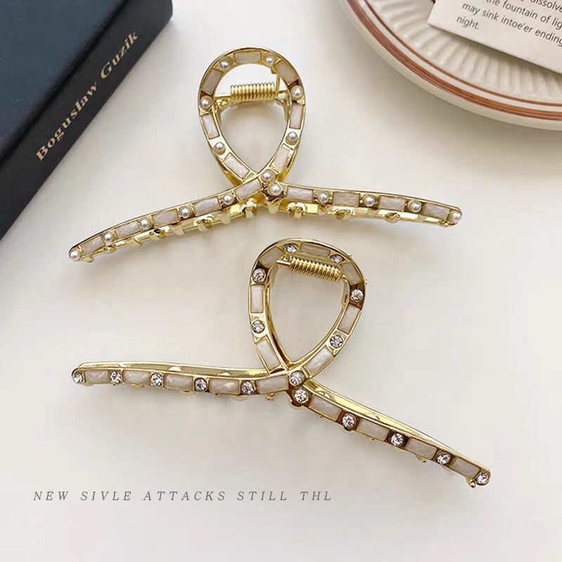 韩国ins大号珍珠发夹后脑勺女发卡抓夹气质网红鲨鱼夹子边夹发抓