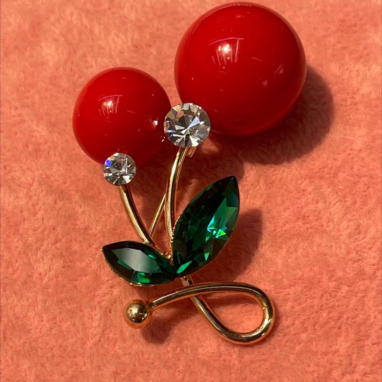 Red cherry crystal brooch