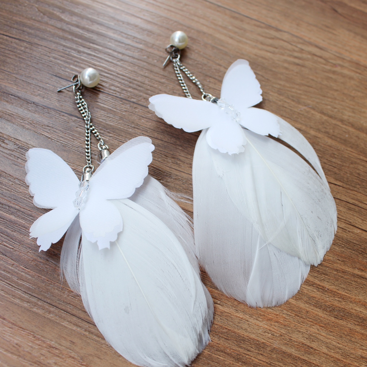 Jialan Jewelry Fairy Feather earrings with pendant pearl white-collar elegant earrings