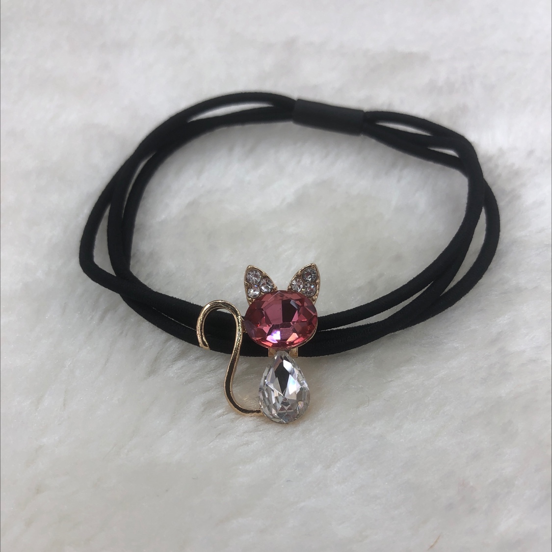 Alloy rhinestones kitten leather band pink