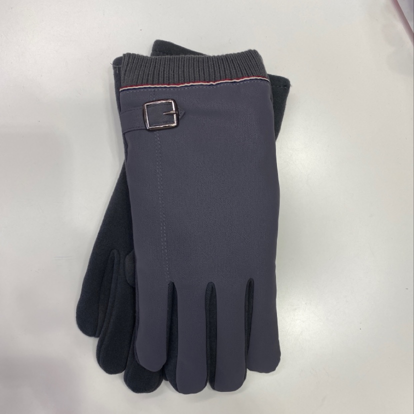 Men's autumn and winter suede gloves thickened warm touch screen outdoor cycling driving non-slip cotton full finger gloves men's riffle square buckle thumbnail