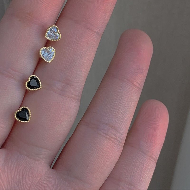Sleep without picking super small mini sparkly love zircon small earrings can wear ear bone silver needle simple earrings