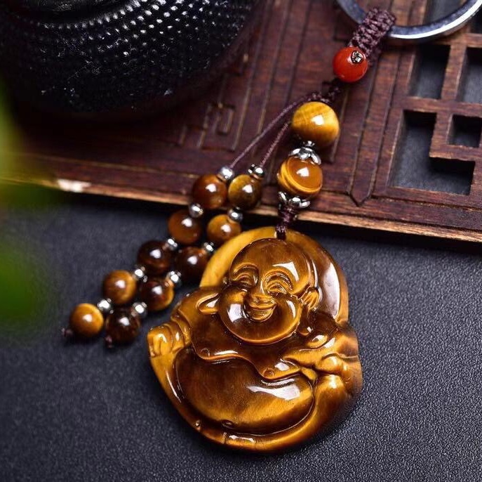 超美的黄虎石雕刻佛钥匙扣包挂