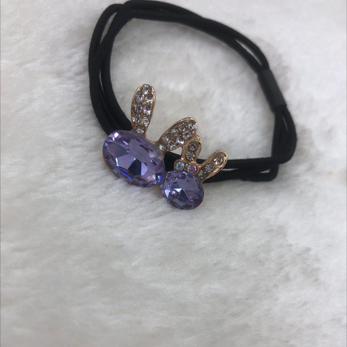 锆石水钻合金双兔耳朵皮筋紫色
