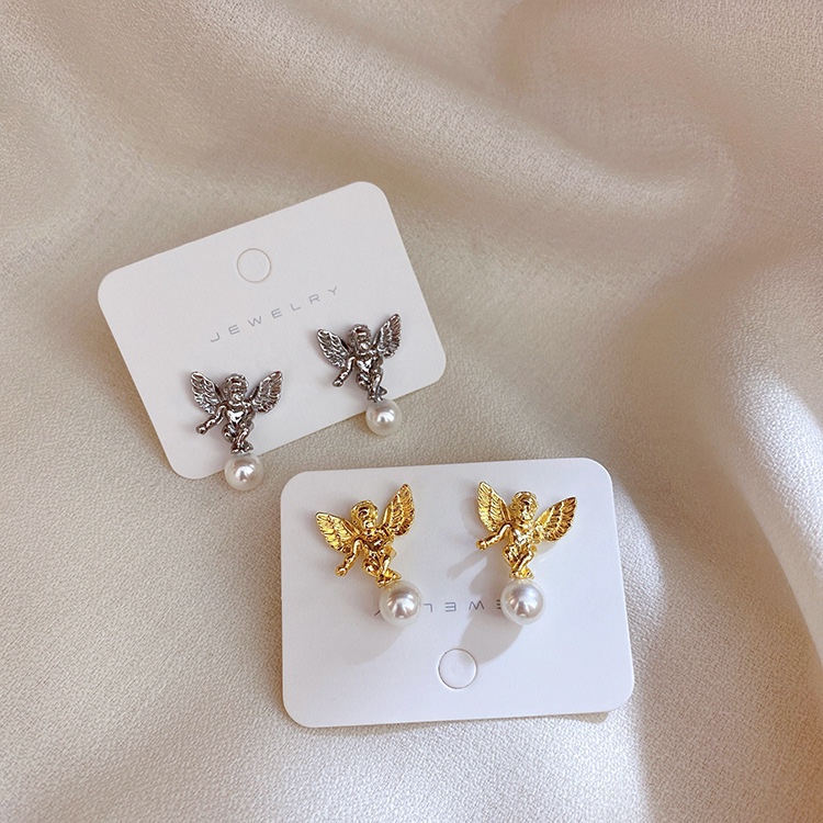 Angel pearl cute earrings, retro cute.