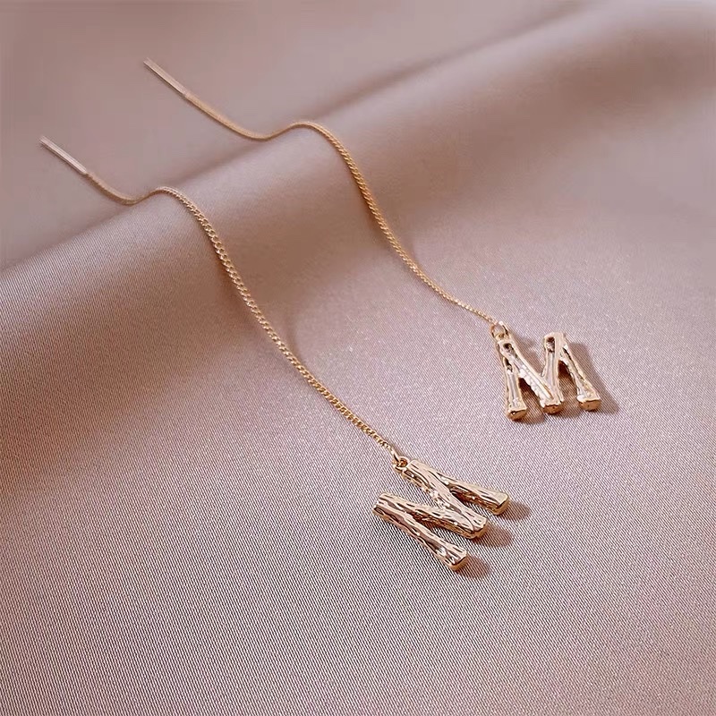 Korean-style long earrings with letter tassels and stud earrings for women details Picture