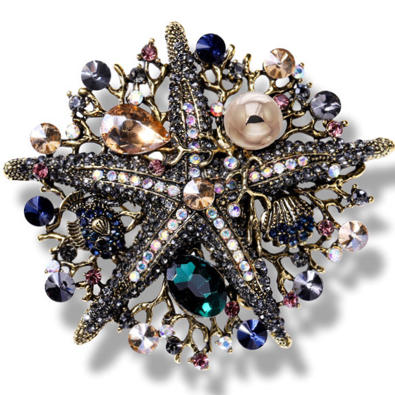 Vintage style Starfish Sea Life brooch Pin Suit button Seahorse conch brooch button