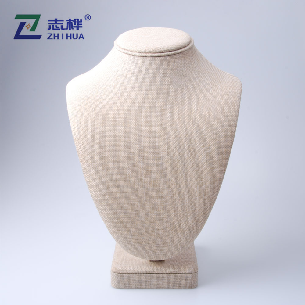 Natural-color linen thick-soled chest support necklace display stand Item Picture