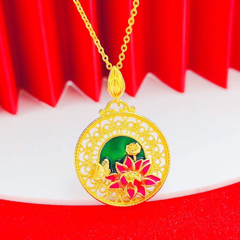 Ancient burning blue process series, lotus pond moonlight, butterfly flower safe buckle pendant