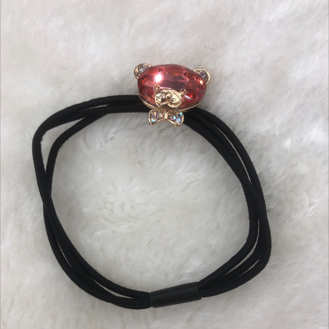 Alloy rhinestones bear head leather band pink