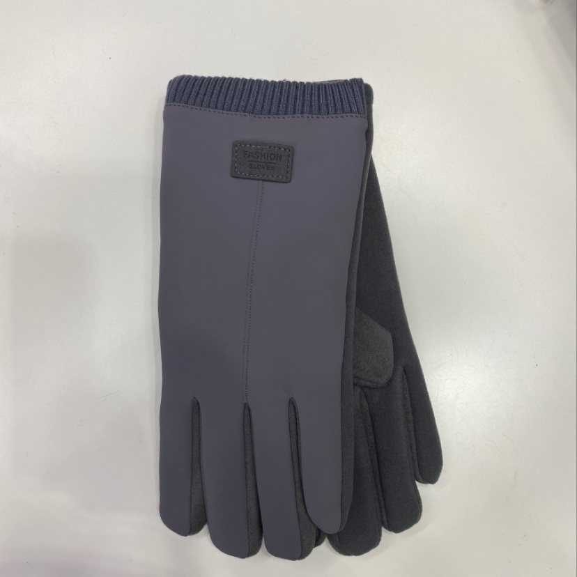 Men's autumn and winter suede gloves thickened warm touch screen outdoor cycling driving non-slip cotton full finger gloves men's riffle label thumbnail