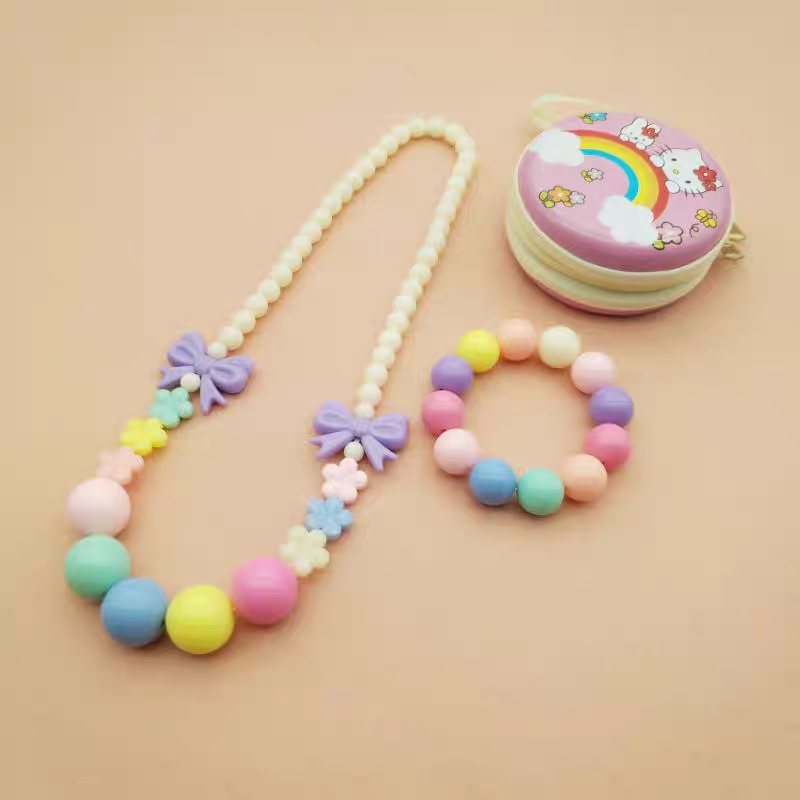 Spring and summer new Korean children's necklace set, girls' candy-colored bow flower bracelet set, children's clothing accessories