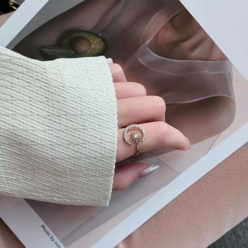 Summer moon ring, a niche design for women, a forest-themed fashionable index finger ring, a Japanese-style light luxury ring with a cold style that is popular among Internet celebrities detail image 1