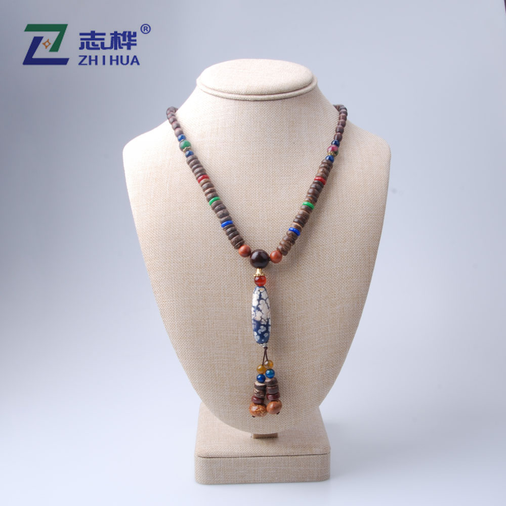 Natural-color linen thick-soled chest support necklace display stand