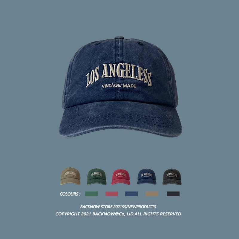 BACKNOW复古水洗棒球帽做旧弯檐字母刺绣鸭舌帽男女百搭软顶遮阳051产品图