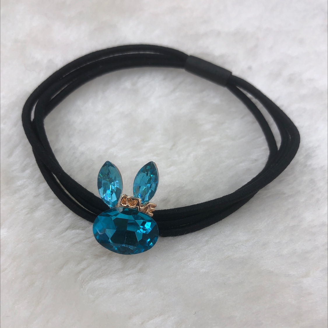 Alloy rhinestones cute rabbit ear band blue