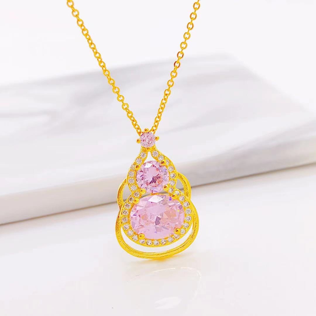 Microinlaid pink zircon gourd pendant