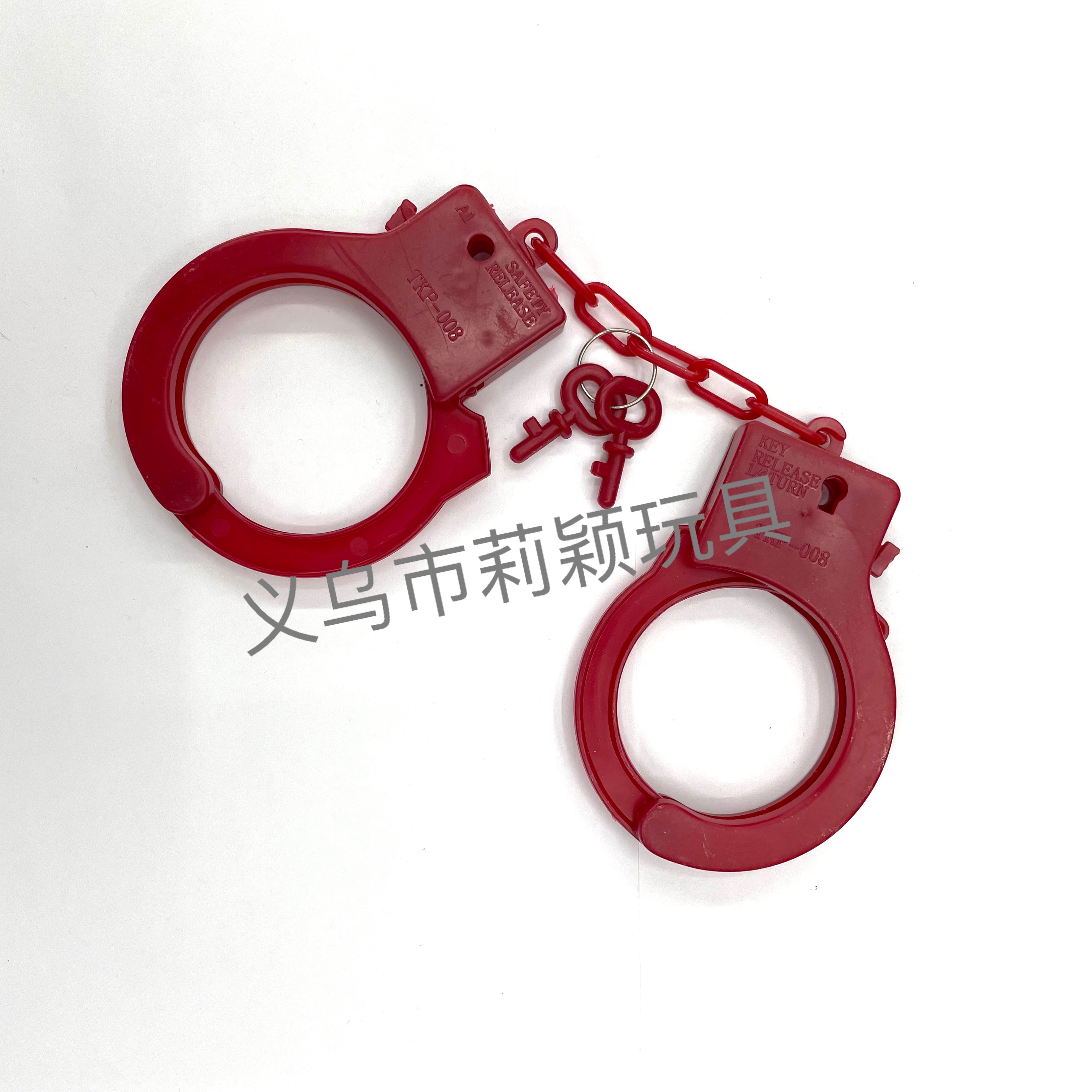 玩具手铐塑料手铐情侣手扣彩色手铐本色手铐儿童玩具手铐游戏玩具手铐万圣节产品大红色塑胶本色手铐产品图