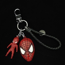 皮绳钥匙扣 蜘蛛侠面具人物小人模型钥匙扣 