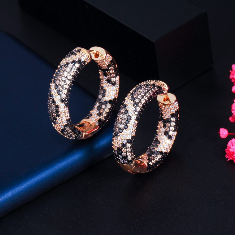 Amazon popular jewelry manufacturers direct copper gold-plated jewel earrings multicolor zircon leopard ear boa earrings