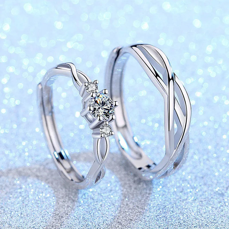 Lovers ring engraved 925 silver a pair of lovers open ring men and women ring lovers gift