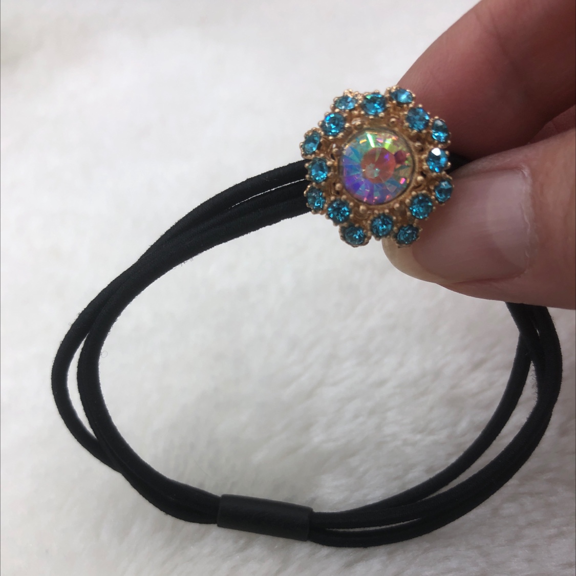 Alloy rhinestone rubber band head rope blue