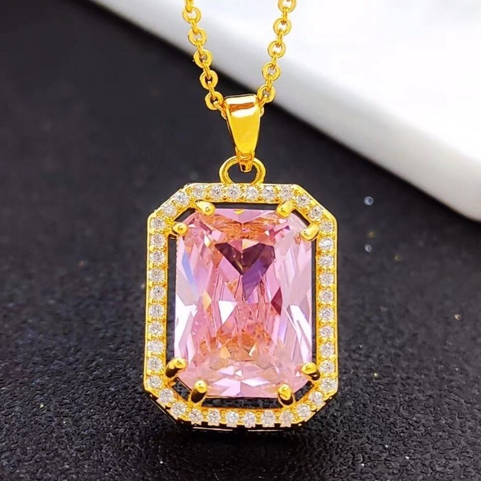 Zircon inlaid boutique edition square pendant pink