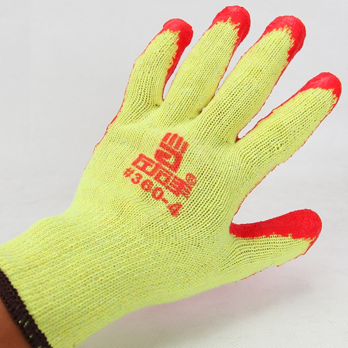 Left and right hand 360-4 labor protection gloves anti-slip, anti-wear, anti-oil, anti-cutting cotton thread coated glue mechanical lifting glass full figure