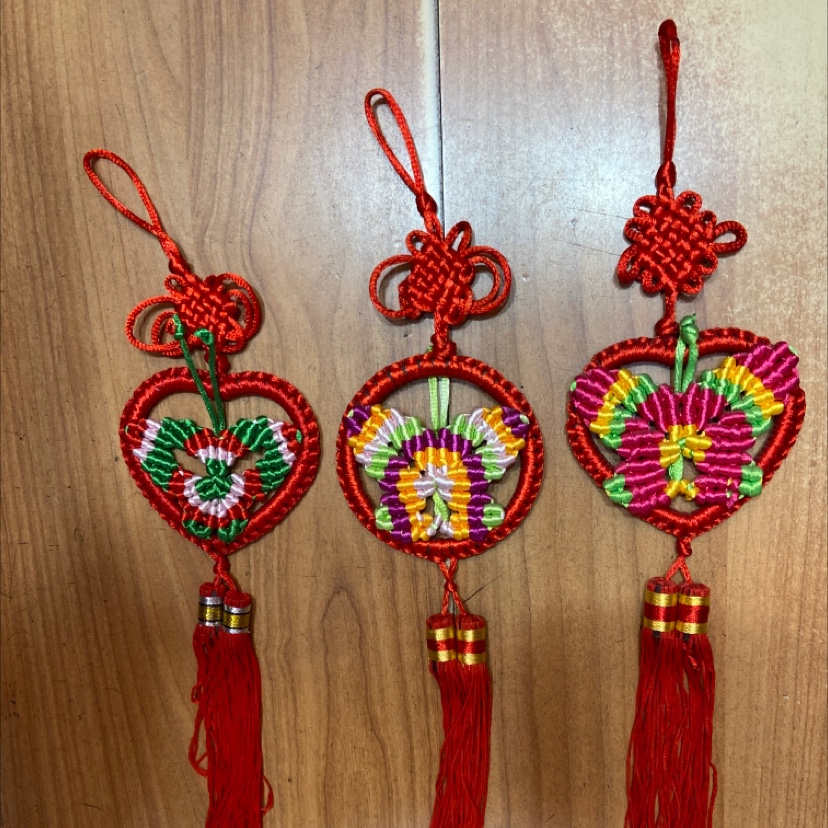 Red circle hanging round colorful butterfly pendant
