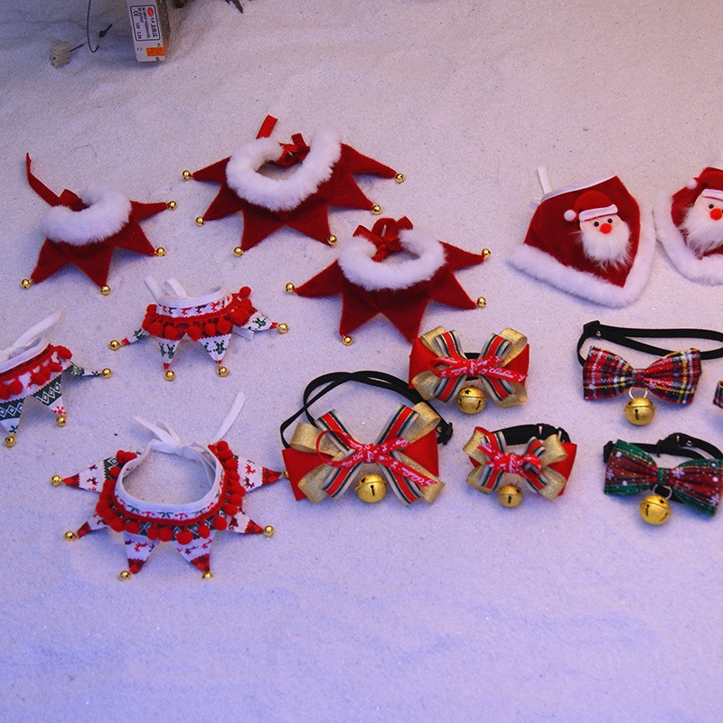 宠物圣诞节日装扮围脖装饰用品狗狗围巾猫咪口水巾围嘴领结蝴蝶结