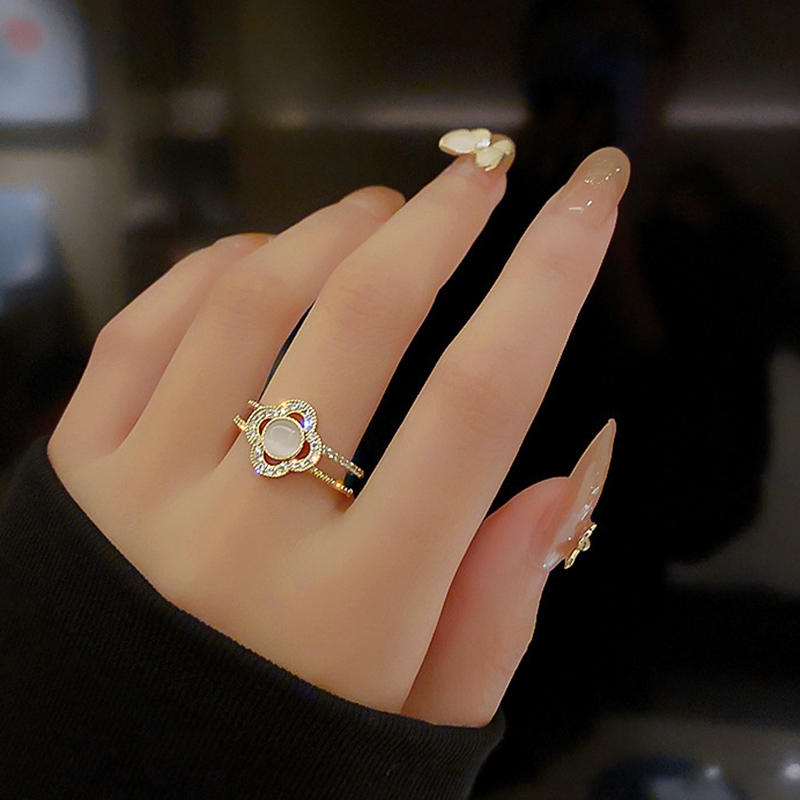 Cat's eye stone geometric opening ring, Korean simple index finger ring, internet-famous personality joint ring, tail ring accessory detail image 1