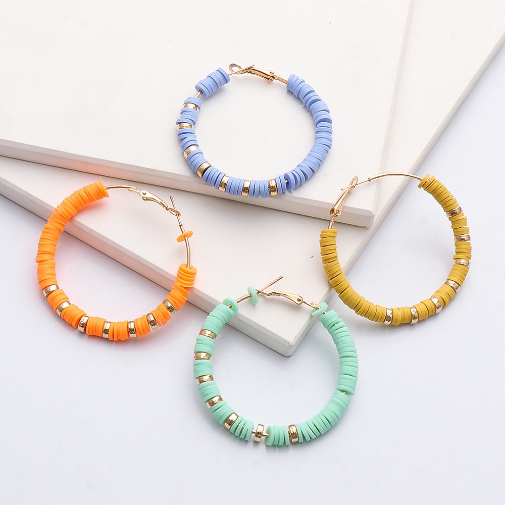 Multicoloured polymer clay with copper bead earrings, Bohemian style