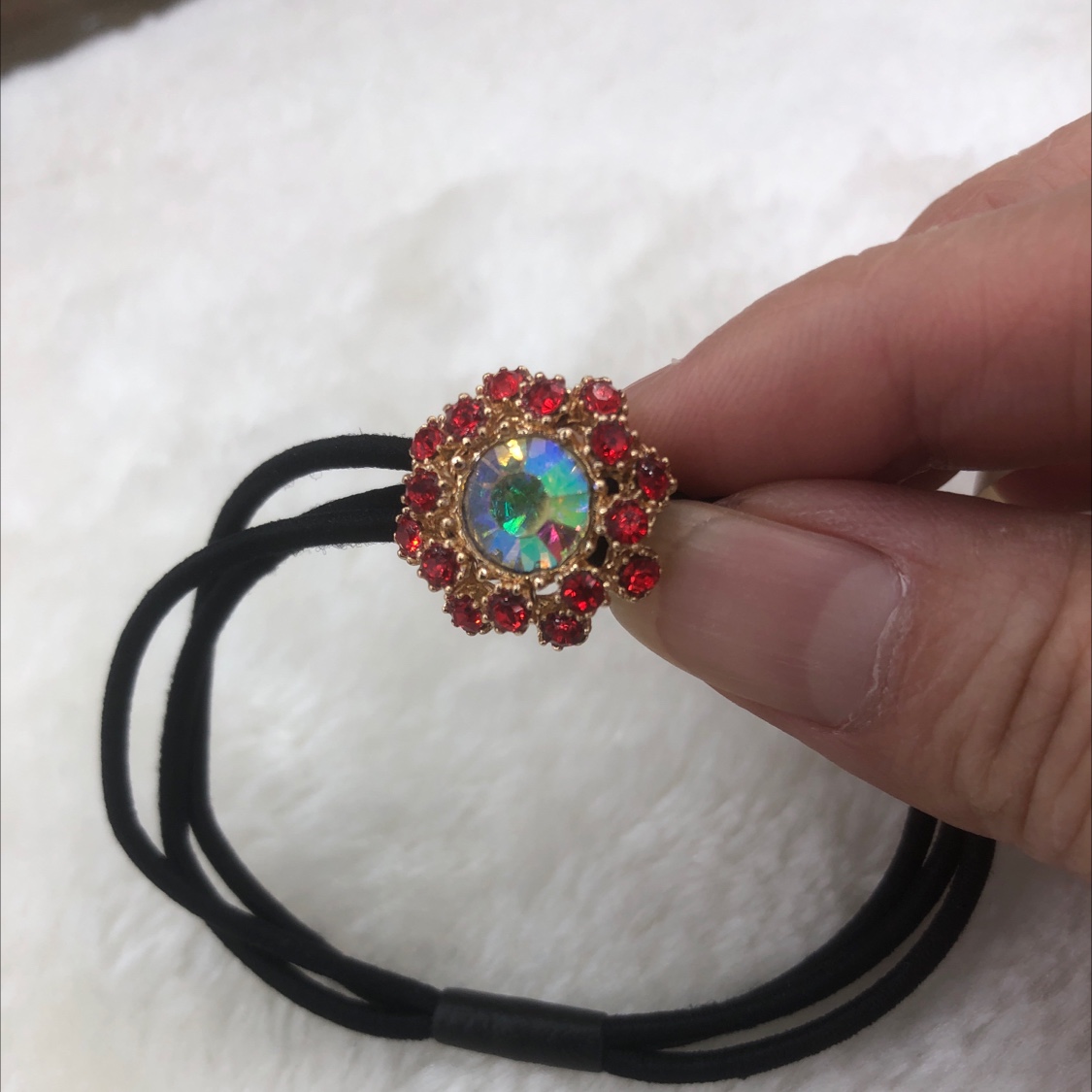 Alloy rhinestone rubber band head rope red