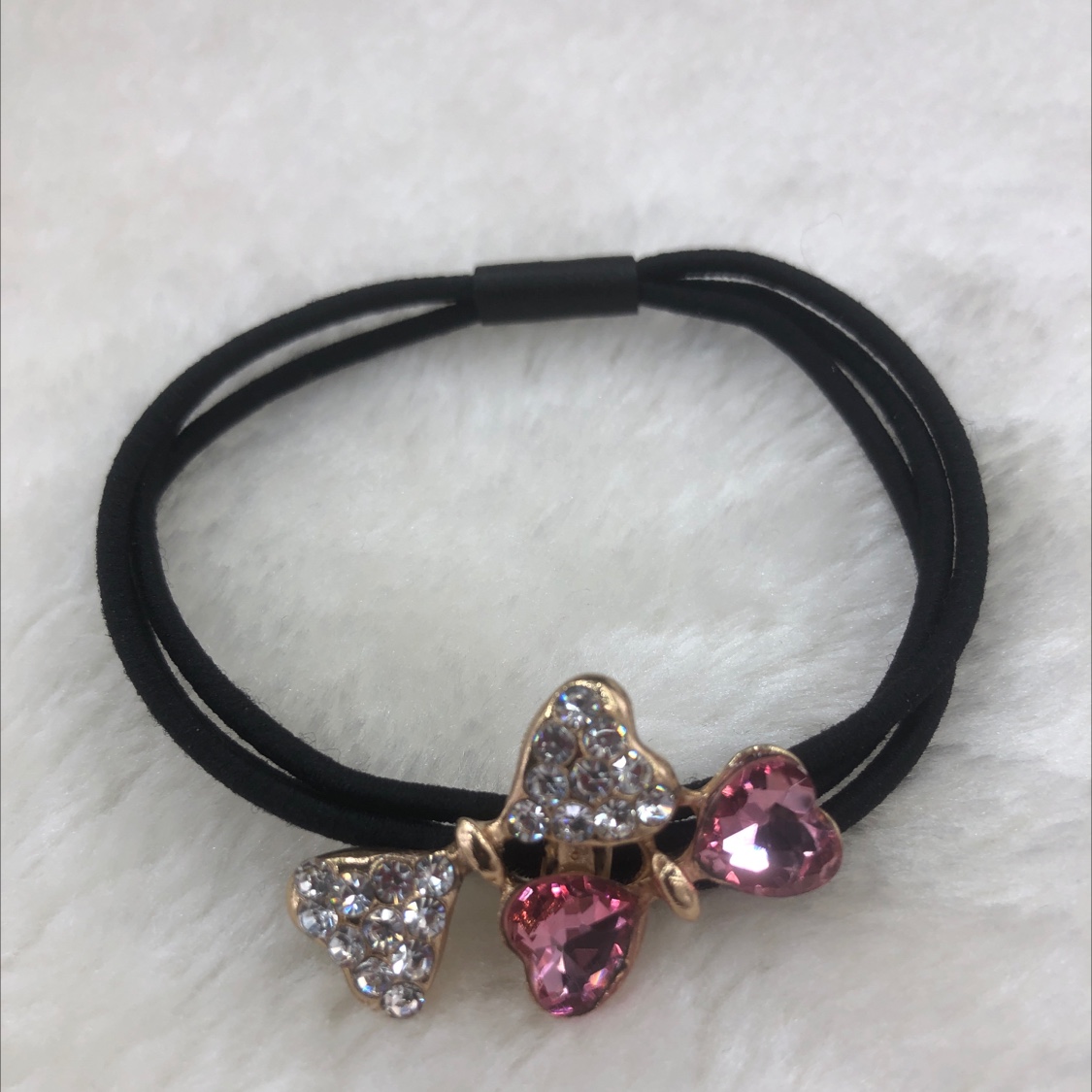 Alloy rhinestones double bow tie band pink