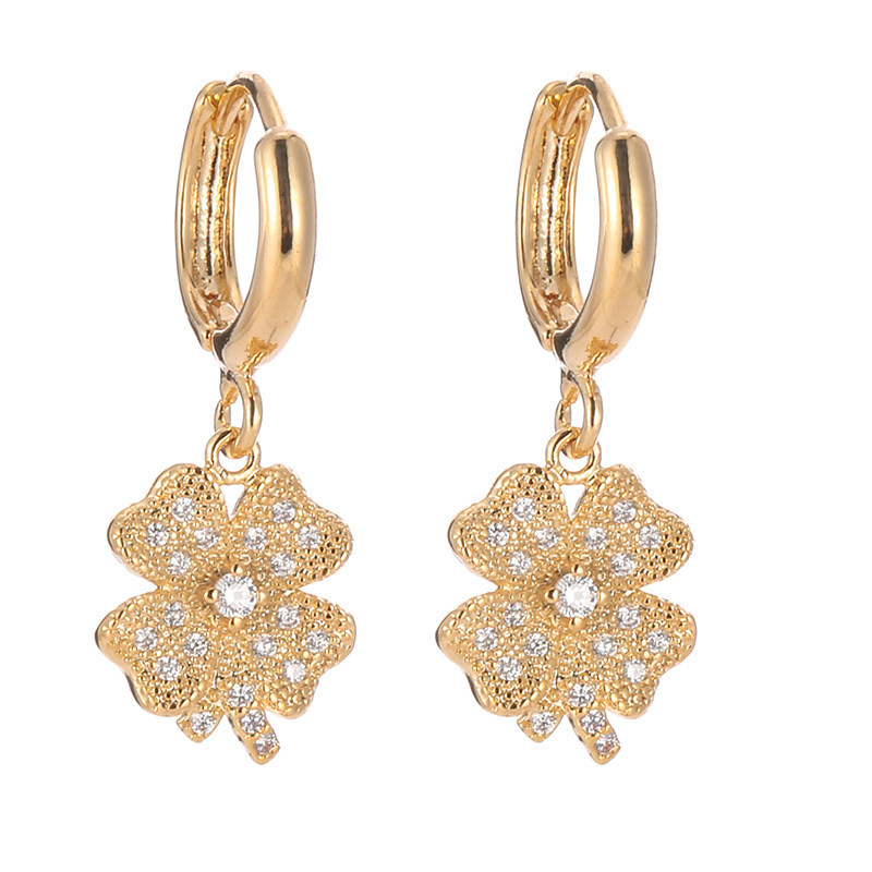 Cross-border best-selling earrings: European and American personalized leaf-shaped zirconia copper earrings and ear buckles sold directly by the manufacturer detail image 3