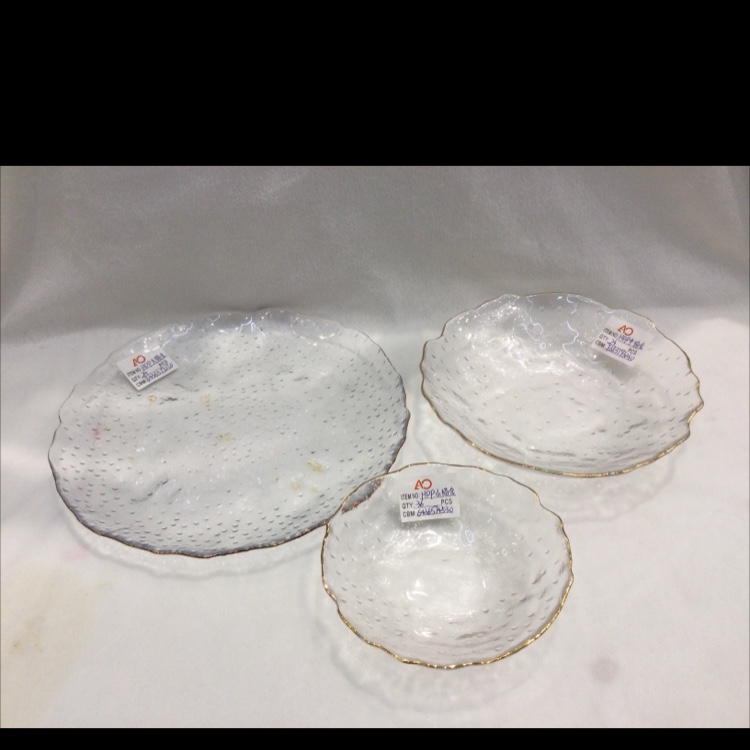 Gold rim glass fruit plate Creative home transparent fruit plate salad plate