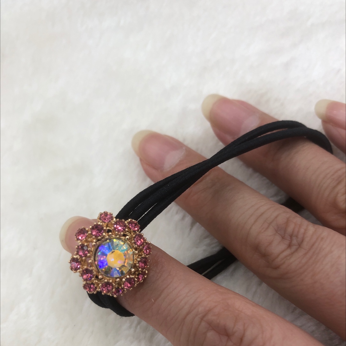 Alloy rhinestone rubber band head rope pink