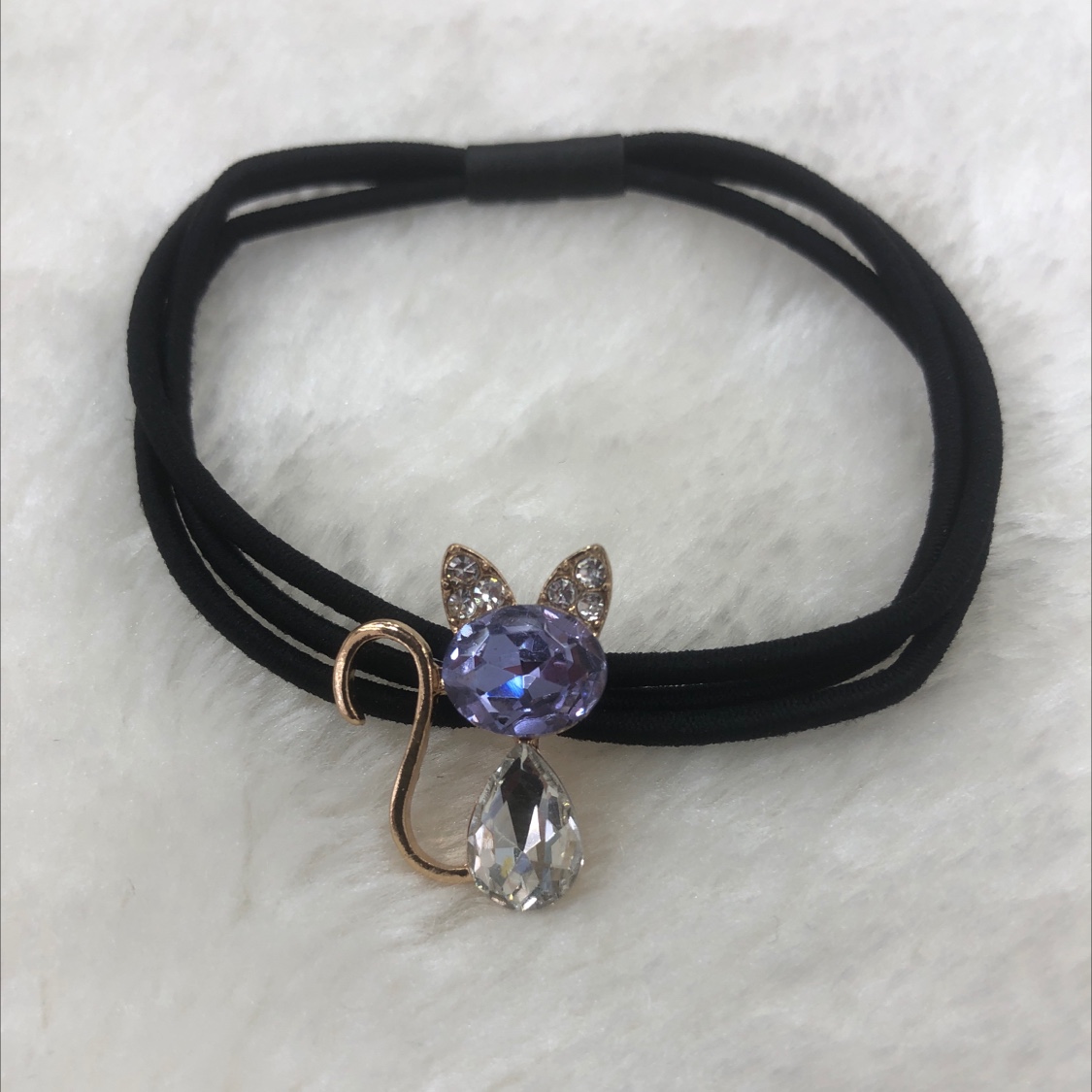 Alloy rhinestones kitten leather band purple