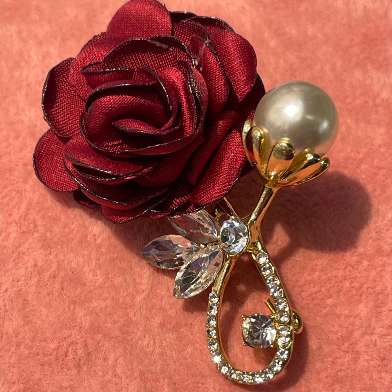 Korean fabric rose pearl brooch
