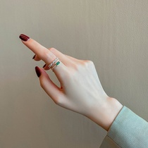 Vintage malachite green diamond double ring female ins fashion small index finger ring simple temperament net red open ring