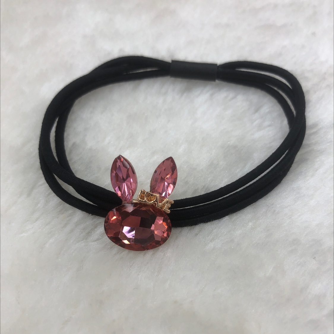 Alloy rhinestones cute rabbit ear band pink