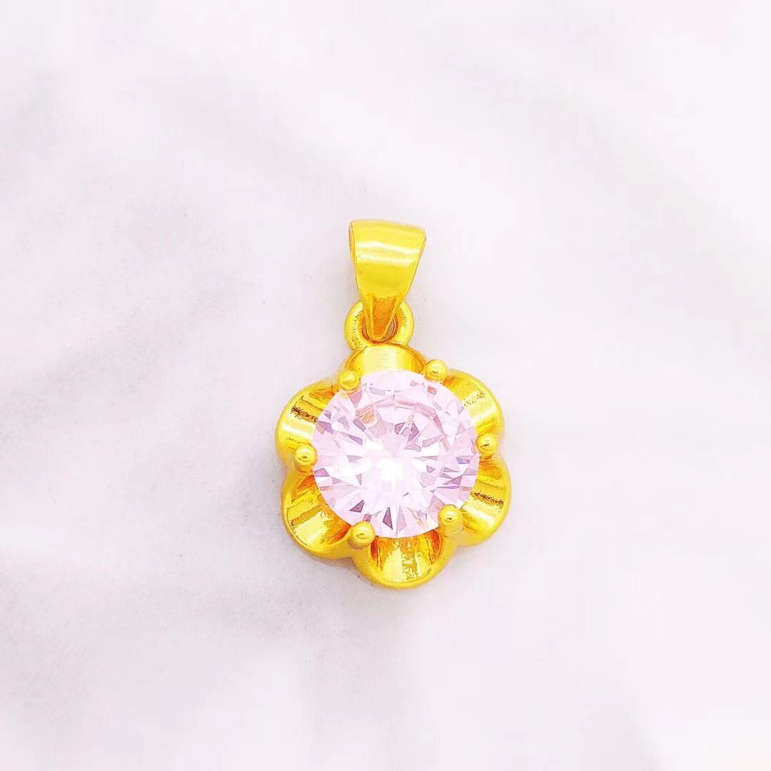 Zircon pendant with pink flowers