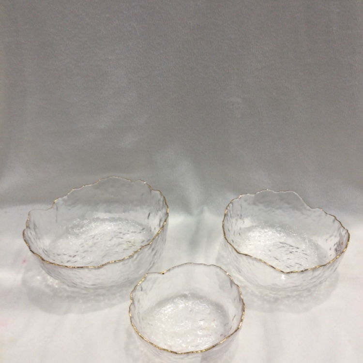 Gold Rim glass fruit plate salad bowl Creative home clear fruit plate salad plate
