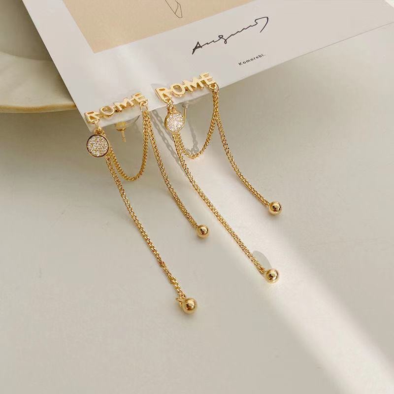 Temperament light luxe zircon fringe earrings female ins cold wind letter earrings 2020 new earrings 925 silver needle