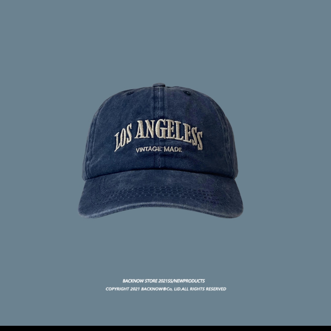 BACKNOW复古水洗棒球帽做旧弯檐字母刺绣鸭舌帽男女百搭软顶遮阳051