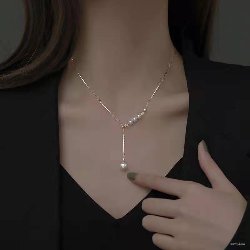 珍珠项链2021年新款珍珠钛钢颈链ins简约小众轻奢气质锁骨链细节图