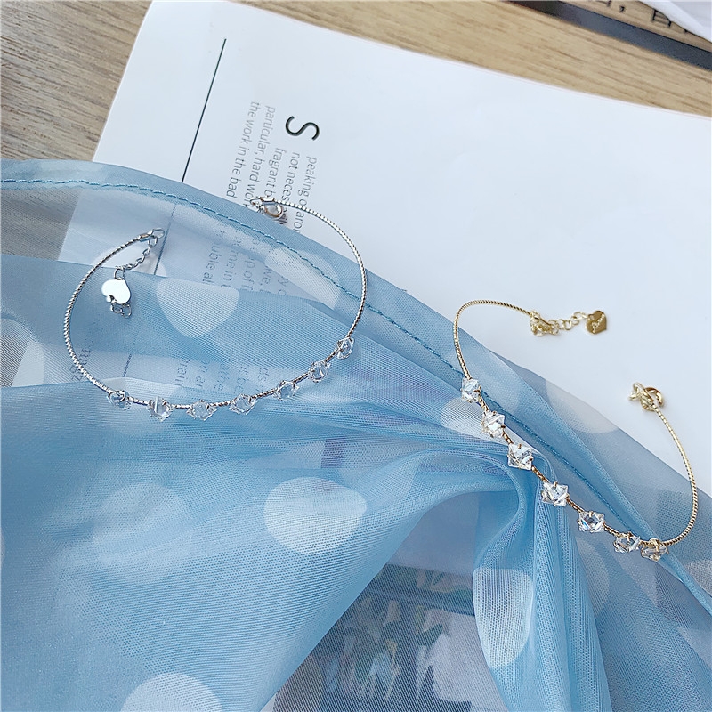 Korean-style simple and elegant crystal fine bracelet, a versatile and fresh water diamond open bracelet for female students, a gift for best friends