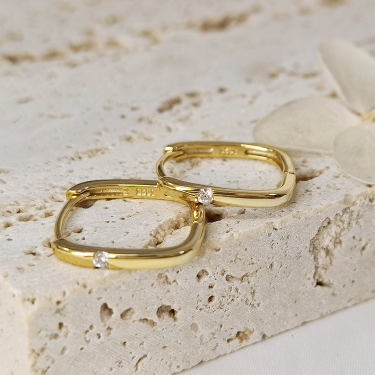Geometric square earring 925 silver earring female ins style superior sense loop earring buckle simple cold wind earring