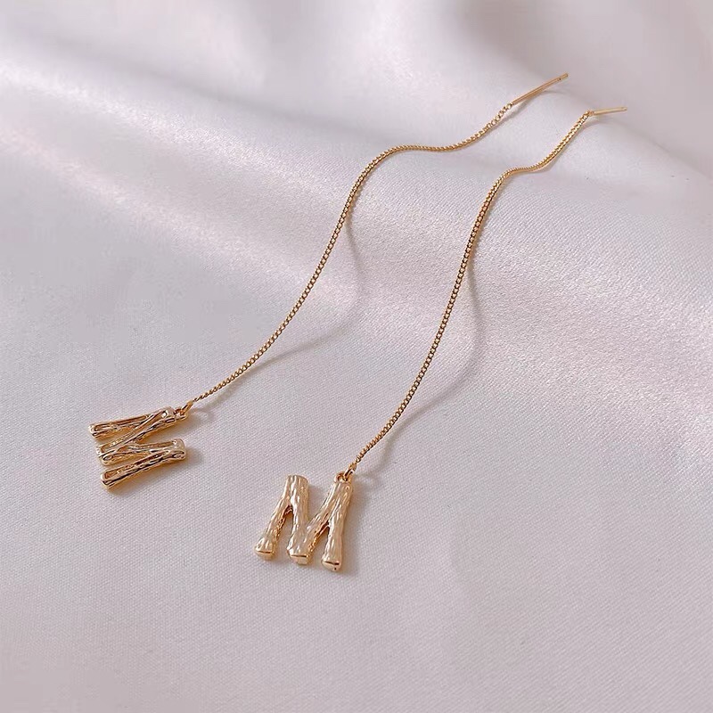 Korean-style long earrings with letter tassels and stud earrings for women